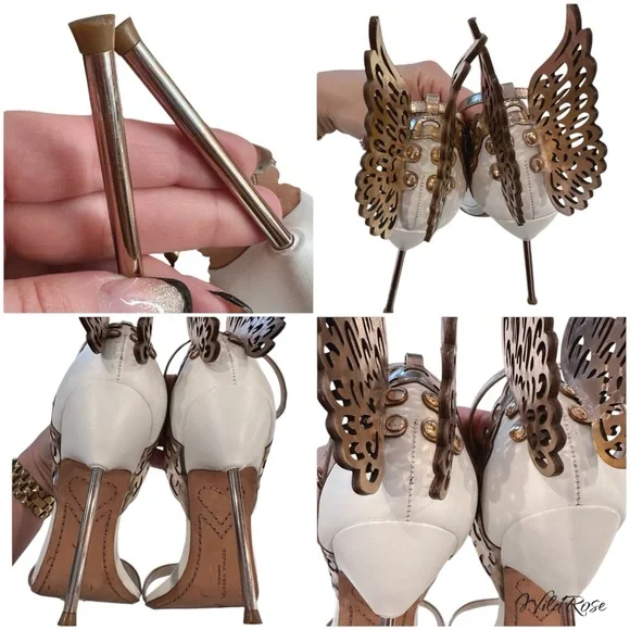 SOPHIA WEBSTER Evangeline Rose Gold & White Angel Wing Heels SZ 39